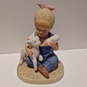 EUC Vintage Homco Denim Days Girl Feeding Lamb Figurine